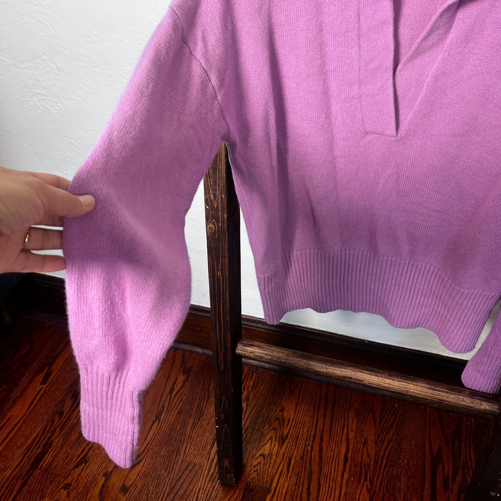 Banana Republic 100% Cashmere Purple V-Neck Polo Collar Sweater Womens Medium - Picture 4 of 11